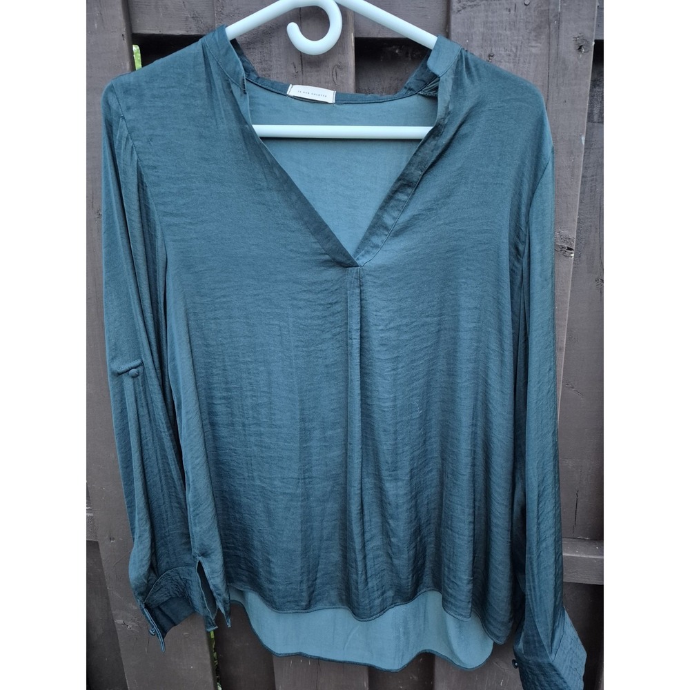 12 Rue Colette Blouse Top Dark‎ Green Size M Long Sleeves EUC
